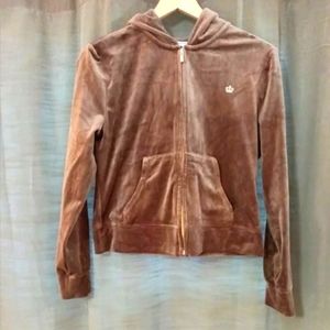 Juicy Couture Women's Juicy By Brown Soft Hooded Jacket Gold Spellout & …